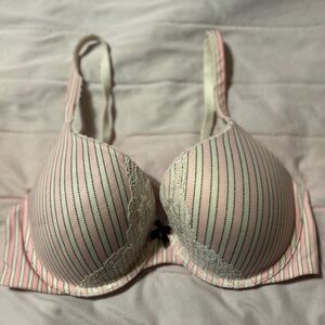 Victoria's Secret Perfect Coverage Line Pink & White Stripe 36D Back Closure Bra